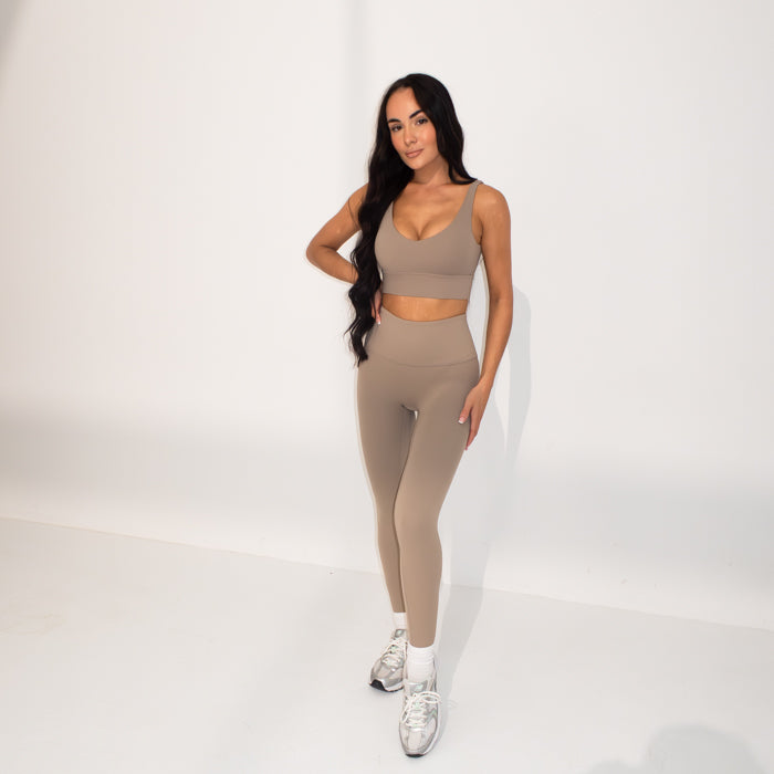 Womens Beige Activewear Set | Top & Leggings