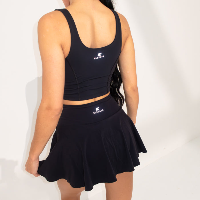 High Waisted A-line Tennis Skort Set | Black