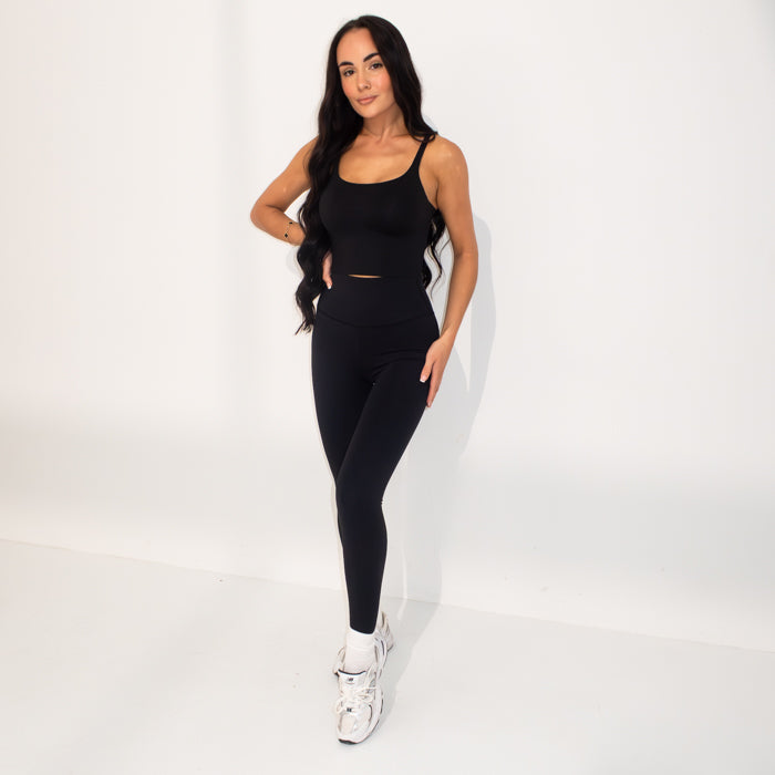 Womens Black Activewear Set | Top & Leggings