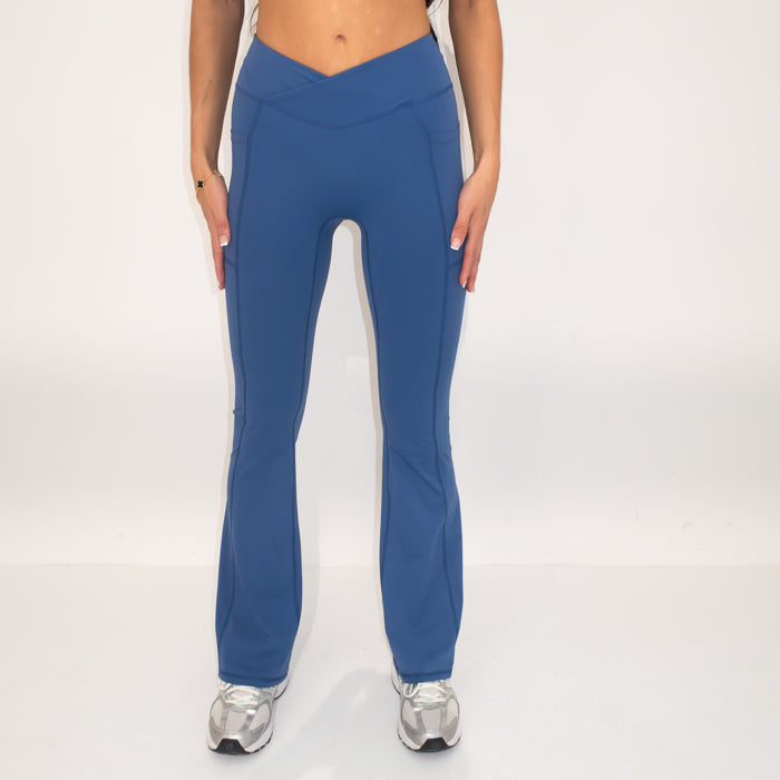 Womens Blue Activewear Set | Flared Leggings & Halter Neck Top