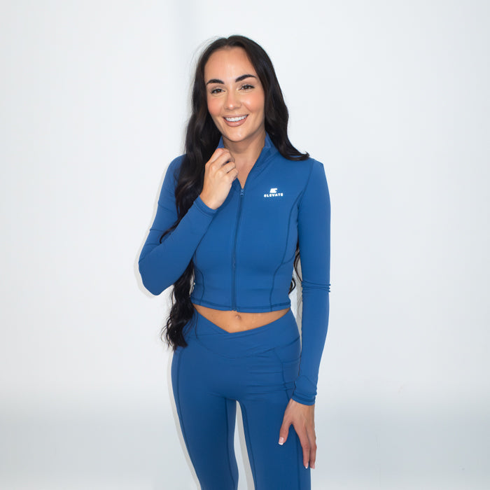 Womens Cropped Performance Zip Jacket | Blue