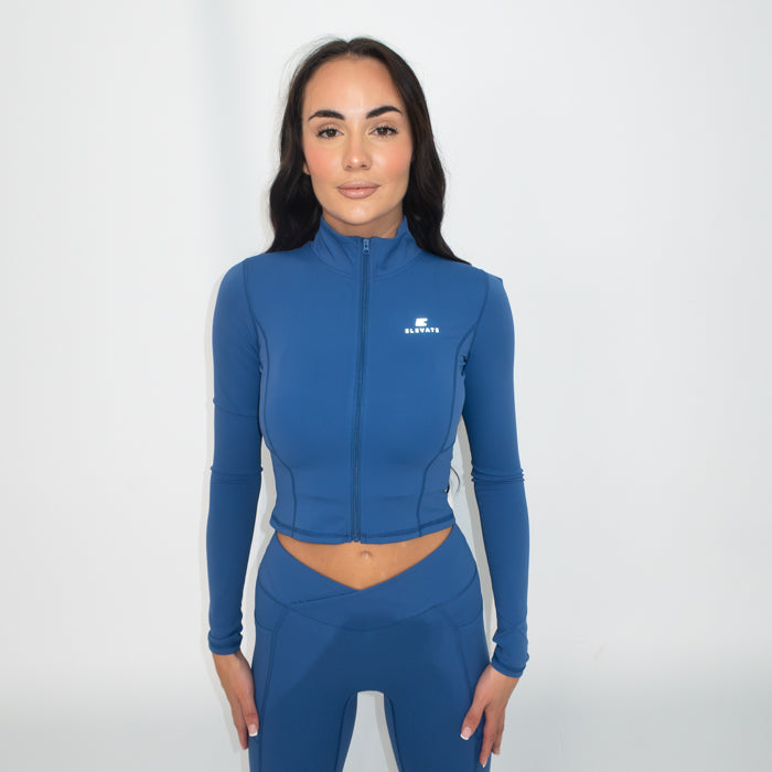 Womens Cropped Performance Zip Jacket | Blue