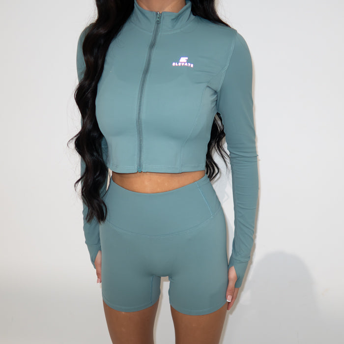 Womens Cropped Performance Zip Jacket | Teal Green