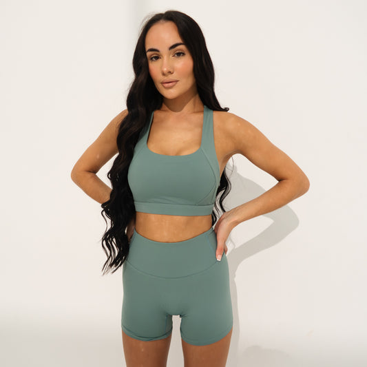 Womens Teal Green Activewear Set | Crossback Top & Shorts